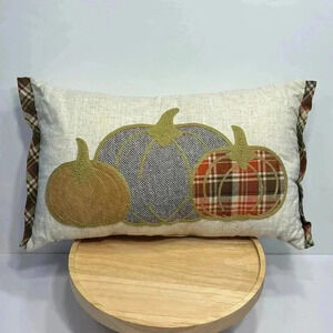 Fall embroidered harvest pumpkins decorative throw pillow country home 20”x12”